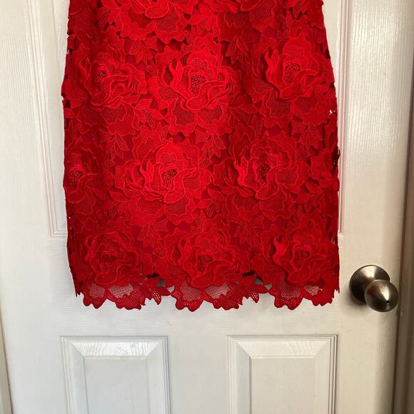 J. CREW Collection Luxe Lace Dress Party Red Size 2 Sheath Floral Rose - Picture 5 of 9
